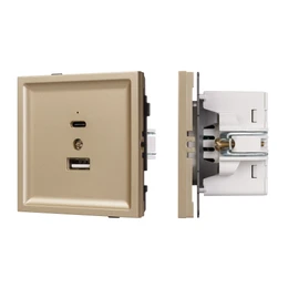 Фото #1 товара Механизм USB розетки SCT-TENDO-MUAC-SFPL-GD (5V, 3A, QC3) (Arlight, Матовый песочный)