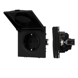 Фото #1 товара Механизм розетки влагозащищённый SCT-NOBE-MCP-SFPL-BK (230V, 16A) (Arlight, Черный оникс)
