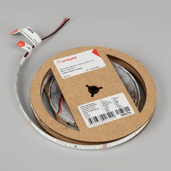 Фото #2 товара Светодиодная лента RT-A60-8mm 24V Ice Blue (4.8 W/m, IP20, 5m) (Arlight, -)
