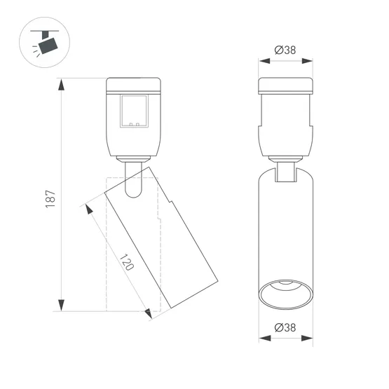 Фото #3 товара Светильник ART-APRIORI-SPOT-TURN-R38-8W Warm3000 (GD, 36 deg, 48V) (Arlight, IP20 Металл, 3 года)
