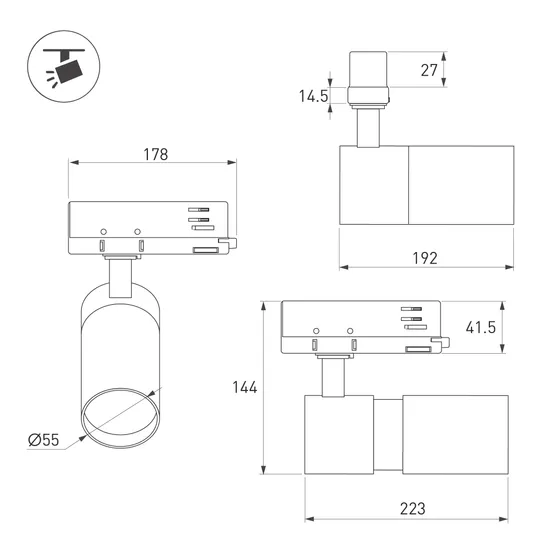 Фото #7 товара Светильник LGD-ARTEMIS-TRACK-4TR-R55-12W Day4000 (BK, 8-80 deg, 230V, DALI) (Arlight, IP20 Металл, 5 лет)