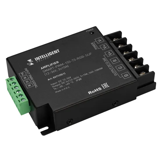 Фото товара INTELLIGENT ARLIGHT Усилитель SMART-PWM-103-73-RGB-SUF Black (12-36V, 3x10A) (IARL, IP20 Металл, 5 лет)
