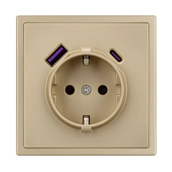 Фото #2 товара ARL NOBE Розетка зк со шторками с USB тип А+С софт-тач золотой песок SCT-MUAC-SFPL-GD (250V, 16A) (Arlight, -)