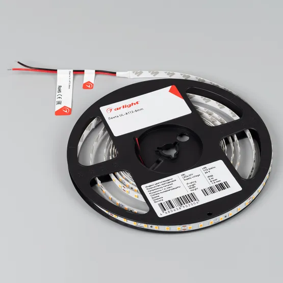 Фото #2 товара Светодиодная лента UL-A112-8mm 24V White6000 (12 W/m, IP20, 5m) (Arlight, 7 лет)