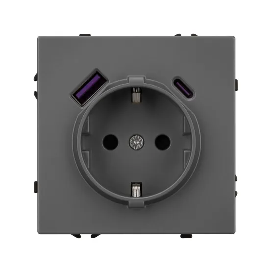 Фото #2 товара Механизм розетки с USB зарядкой SCT-NOBE-MUAC-SFPL-GR (230V, 16A) (Arlight, Серый базальт)