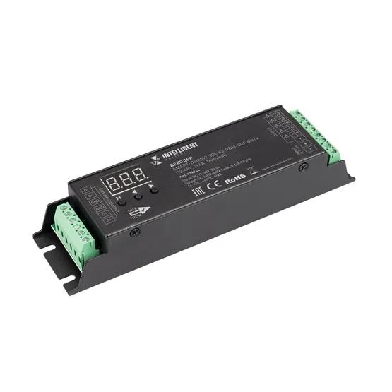 Фото товара INTELLIGENT ARLIGHT Декодер SMART-DMX512-305-63-RDM-SUF Black (12-48V, 5x4A, Terminal) (IARL, IP20 Металл, 5 лет)