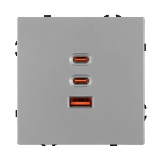 Фото #2 товара ARL NOBE USB Розетка тип А+С+С софт-тач никель SCT-MUACC-SFPL-FC-IS (65W, QC3) (Arlight, -)