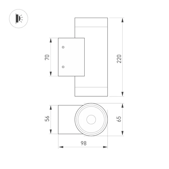 Фото #5 товара Светильник LGD-RAY-WALL-TWIN-R65-2x12W Warm3000 (GR, 6 deg, 230V) (Arlight, IP65 Металл, 3 года)