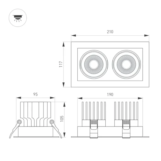 Фото #7 товара Светильник MS-VORTEX-BUILT-S210x117-2x20W Day4000 (BK-BK, 20 deg, 230V) (Arlight, IP20 Металл, 5 лет)
