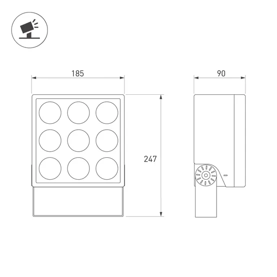 Фото #4 товара Светильник ALT-BLOCK-S185x185-36W Day4000 (GR, 3 deg, 230V) (Arlight, IP66 Металл, 3 года)