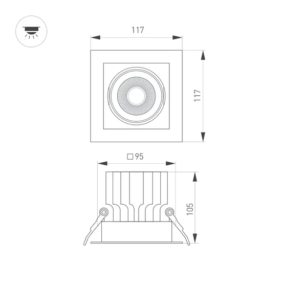 Фото #8 товара Светильник MS-VORTEX-BUILT-S117x117-20W Warm3000 (WH-WH, 40 deg, 230V) (Arlight, IP20 Металл, 5 лет)