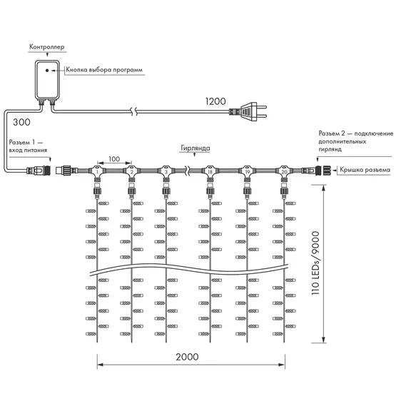 Фото #6 товара Светодиодная гирлянда ARD-CURTAIN-CLASSIC-2000x9000-CLEAR-2200LED Warm (230V, 120W) (Ardecoled, IP65)