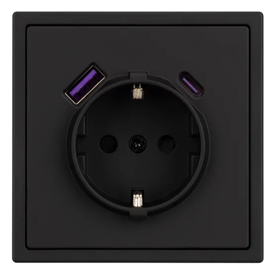 Фото #2 товара ARL NOBE Розетка зк со шторками с USB тип А+С софт-тач черный оникс SCT-MUAC-SFPL-BK (250V, 16A) (Arlight, -)