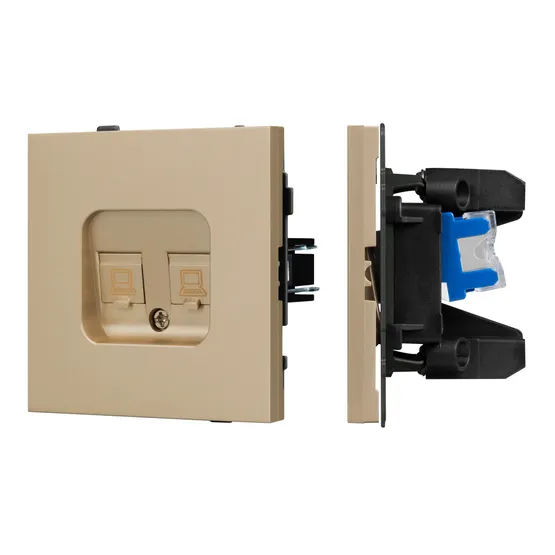 Фото #1 товара Механизм компьютерной розетки двойной SCT-TENDO-MPC2-SFPL-GD (RJ-45, CAT6) (Arlight, Матовый песочный)