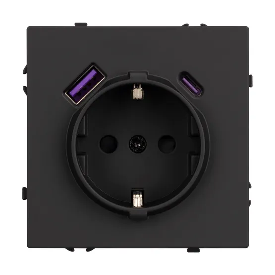 Фото #2 товара Механизм розетки с USB зарядкой SCT-NOBE-MUAC-SFPL-BK (230V, 16A) (Arlight, Черный оникс)