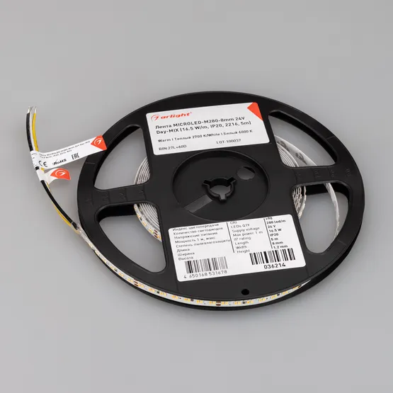 Фото #3 товара Светодиодная лента MICROLED-M280-8mm 24V White-MIX (16.5 W/m, IP20, 2216, 5m) (Arlight, Изменяемая ЦТ)
