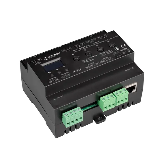 Фото товара INTELLIGENT ARLIGHT Релейный модуль DALI-SWITCH-708-82-4G-D2-DRO-RDM-DIN Black (230V, 4x10A, DMX512) (IARL, IP20 Пластик, 5 лет)