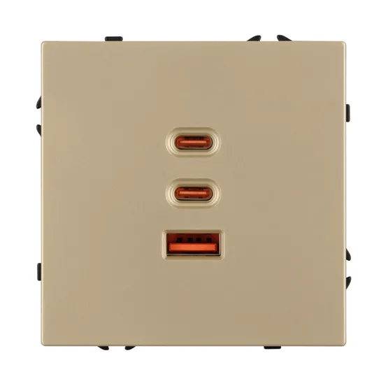 Фото #2 товара ARL NOBE USB Розетка тип А+С+С софт-тач золотой песок SCT-MUACC-SFPL-FC-GD (65W, QC3) (Arlight, -)