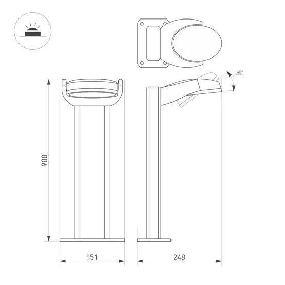 Фото #7 товара Светильник LGD-EYE-BOLL-H900-6W Warm3000 (GR, 117 deg, 230V) (Arlight, IP54 Металл, 3 года)