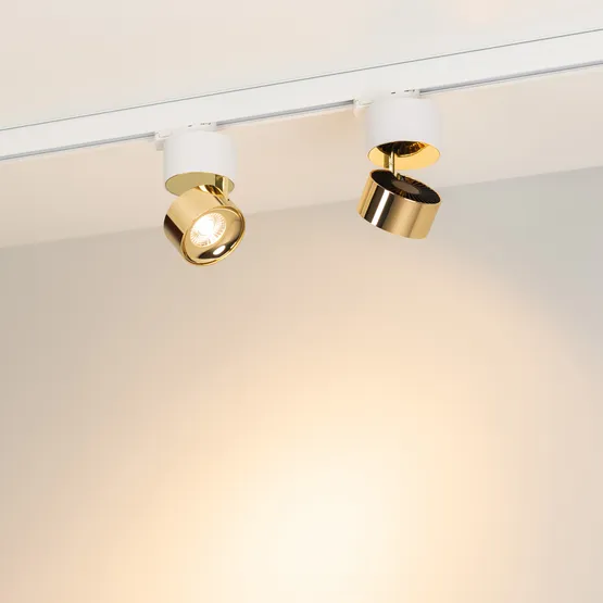 Фото #3 товара Светильник SP-PLURIO-TRACK-4TR-R77-9W Warm3000 (WH-BRS, 36 deg, 230V) (Arlight, IP20 Металл, 3 года)