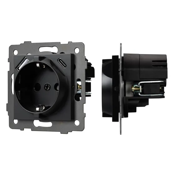 Фото #1 товара Механизм розетки с USB зарядкой SCT-MUAC-PL-BK-V (250V, 16A) (Arlight, -)