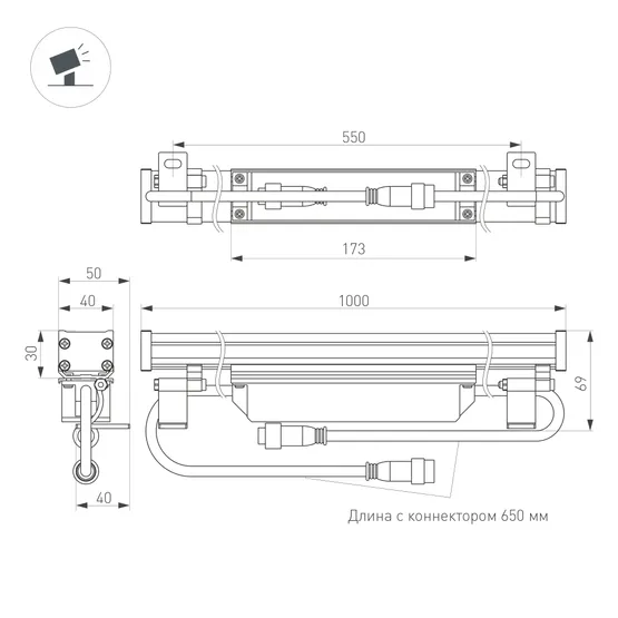 Фото #5 товара Светодиодный прожектор AR-LINE-1000M-24W-220V Warm (Grey, 30 deg) (Arlight, IP65 Металл, 3 года)