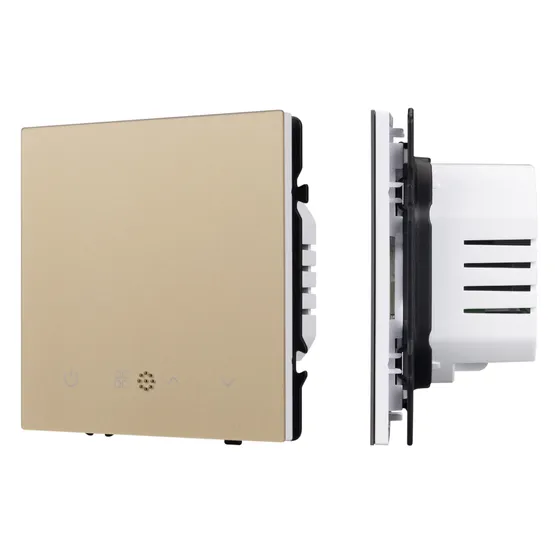 Фото #1 товара ARL NOBE Терморегулятор эл тёплый пол золотой песок SWT-MTE-PL-GD (95-240V, 16A, датч пола + возд) (Arlight, -)