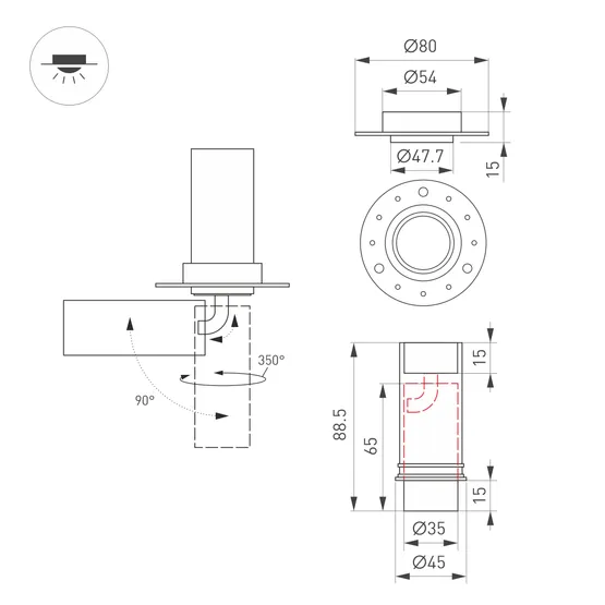 Фото #5 товара Светильник SP-NUANCE-TRIMLESS-PULL-R35-7W Warm3000 (BK, 36 deg, 230V) (Arlight, IP40 Металл, 5 лет)