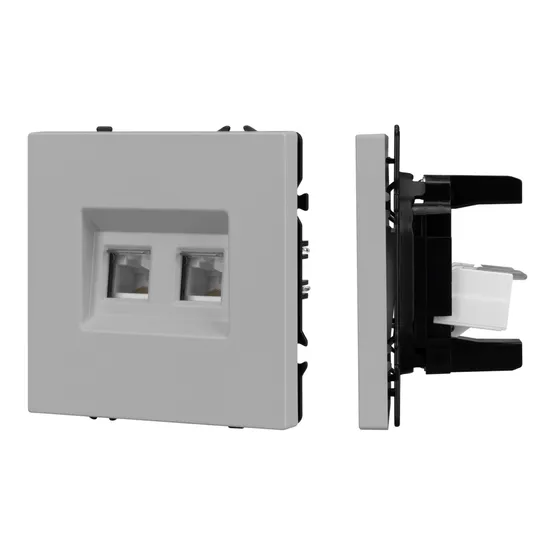 Фото #1 товара Механизм сдвоенной компьютерной розетки SCT-NOBE-MPC2-SFPL-IS (RJ-45, CAT6) (Arlight, Никель)